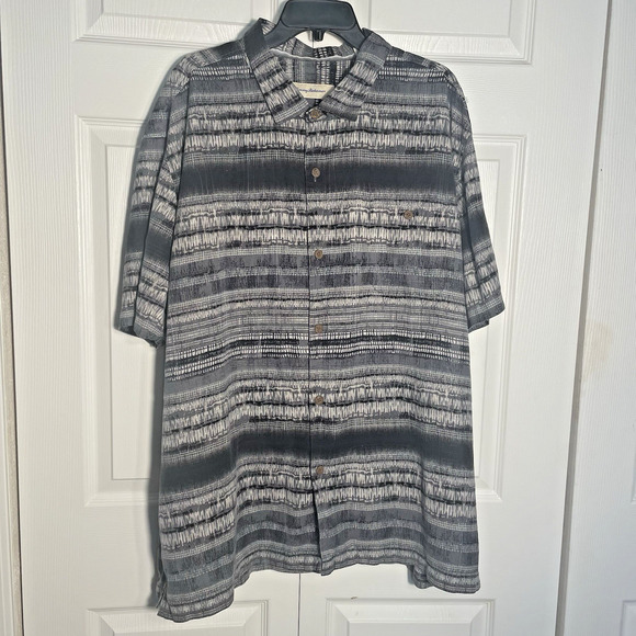Tommy Bahama 100% Silk Shirt Men 3XL Gray Tripoli Tie Dye Camp Button Up Hawaii - Picture 1 of 11